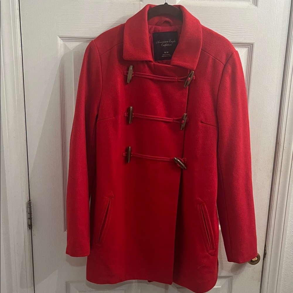 American Eagle Outfitters Bold Red Lined Wool Pea Coat